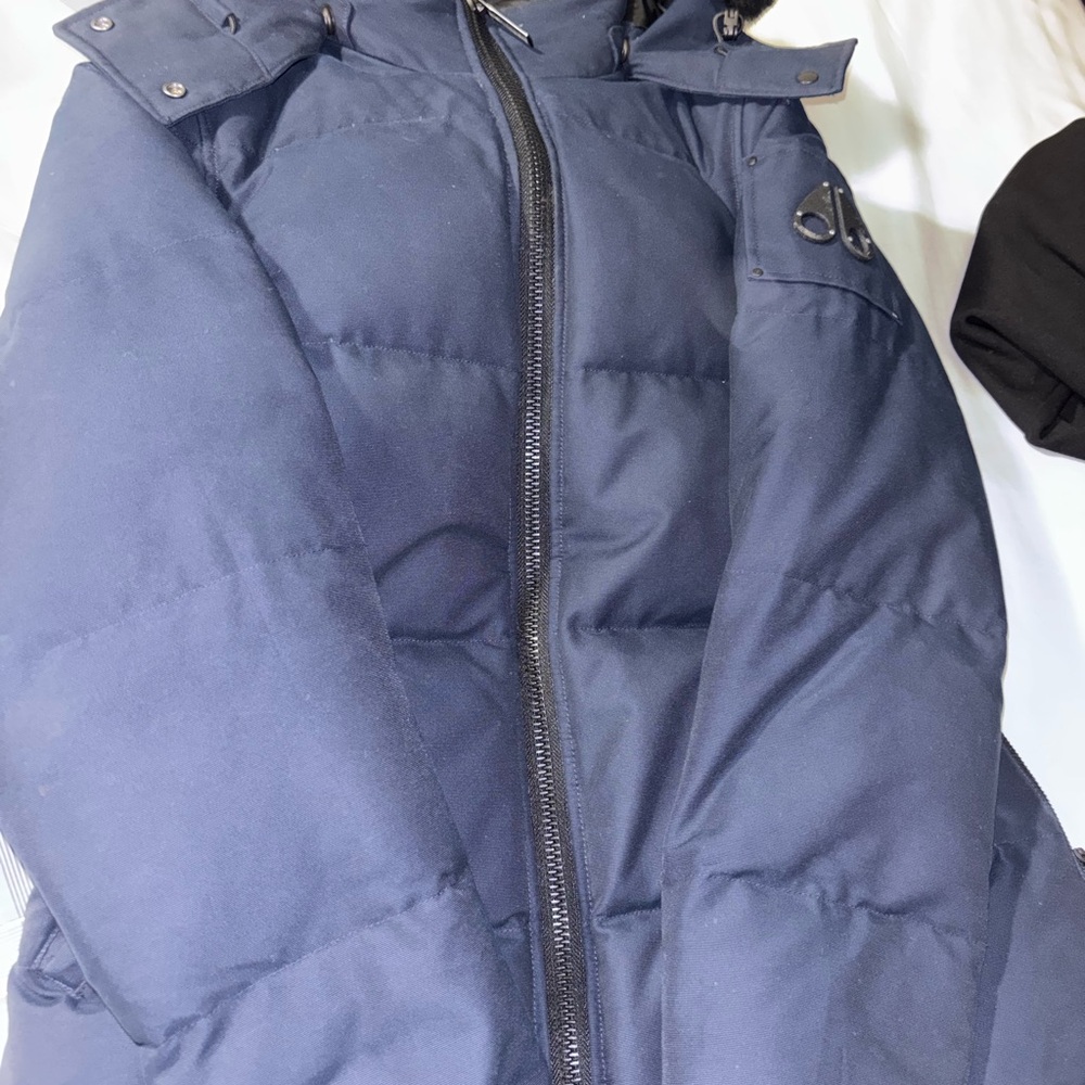 Moose Knuckles Navy Jacket with Gold Embroidered Crest